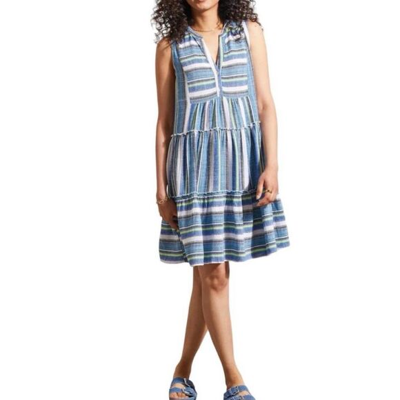 Tribal Dresses & Skirts - Tribal Blue and White Sleeveless V-Neck Sundress Size P/S